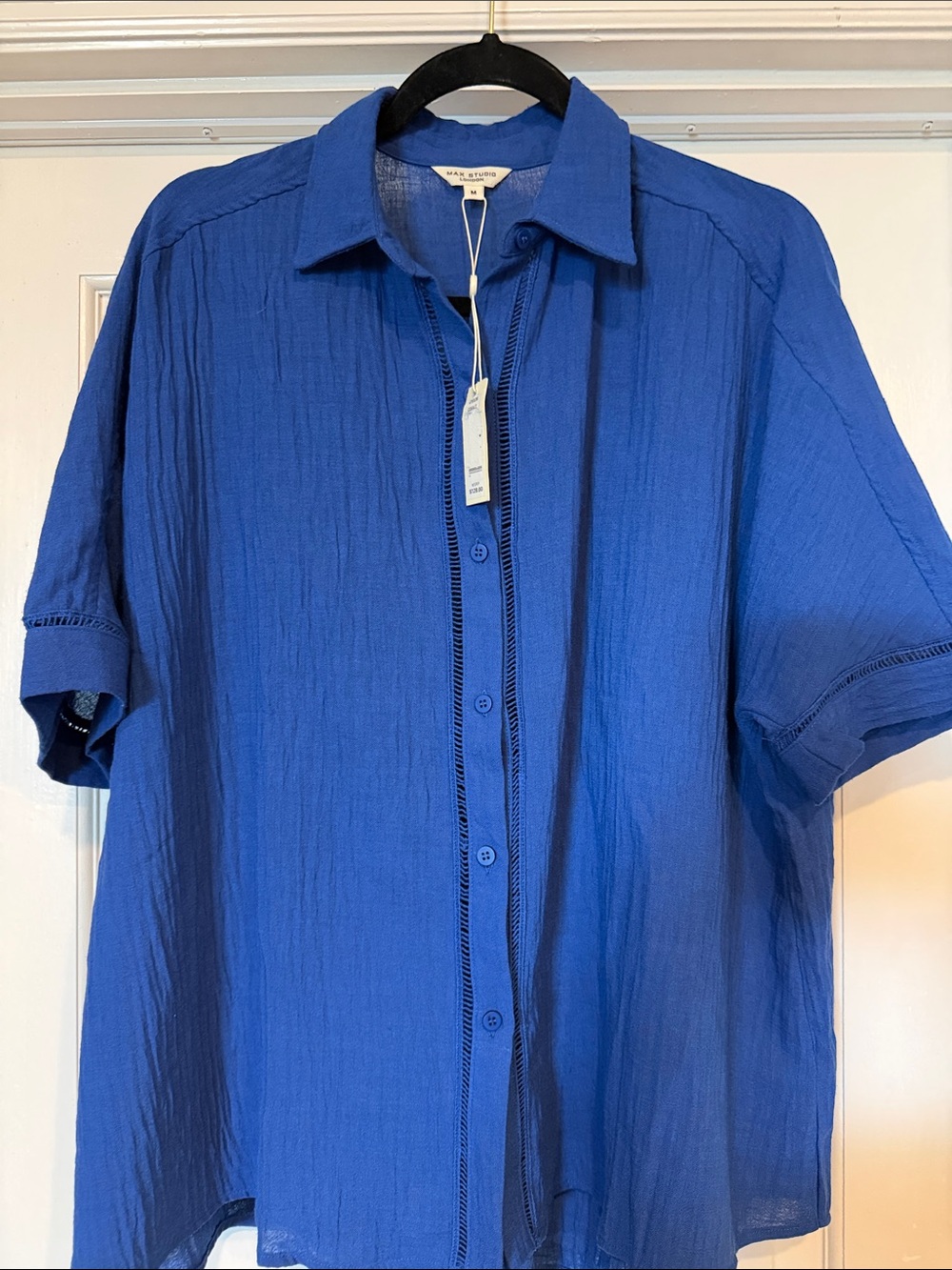 Max Studio London Cobalt Blue Button Down S/S Shirt| Medium